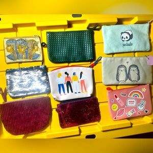 LOT OF 9 COSMETIC BAGS Makeup Ipsey Summer Travel Bags Sequin Pantastic Egypt